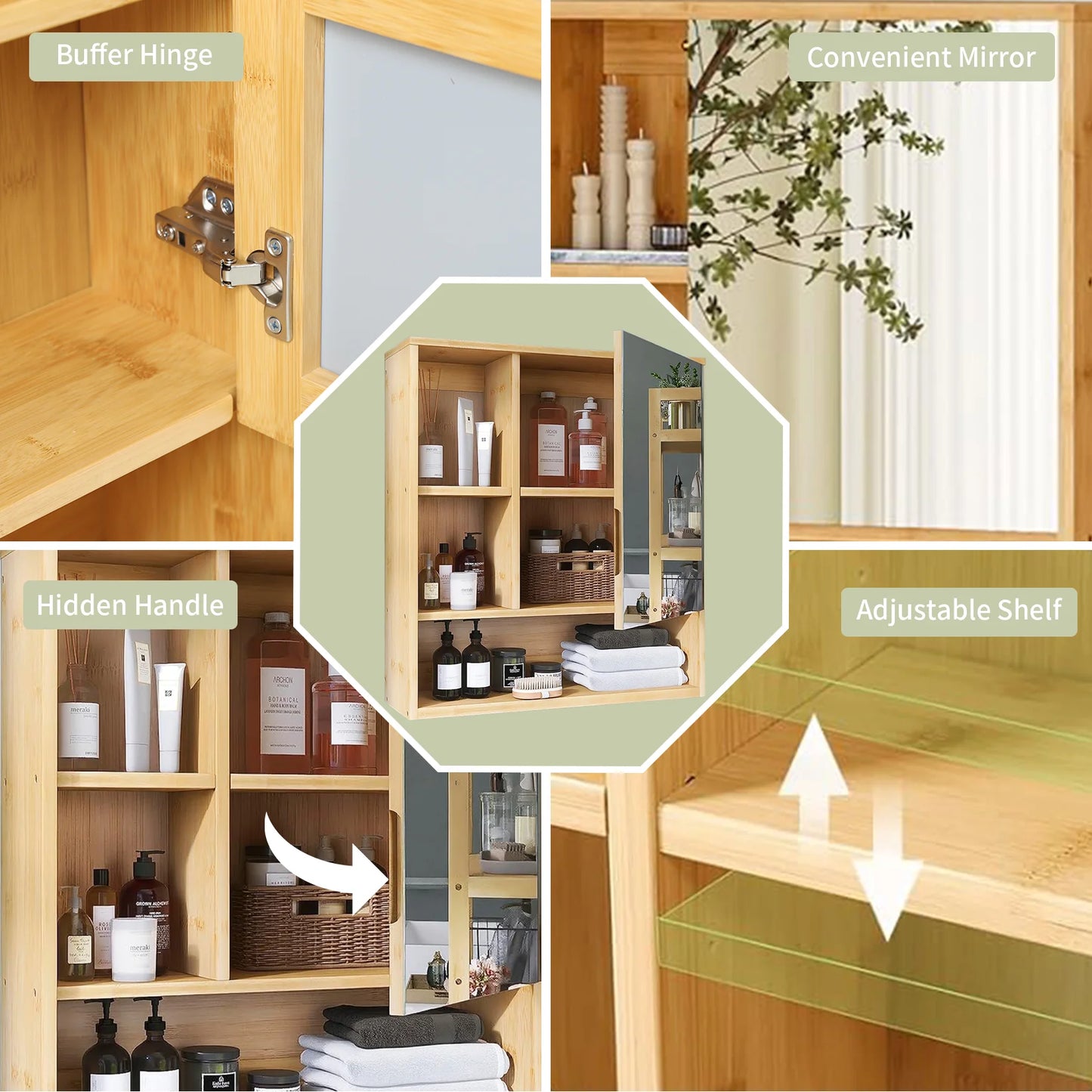 Wisfor Wall Mounted Bamboo Medicine Cabinet With Mirror