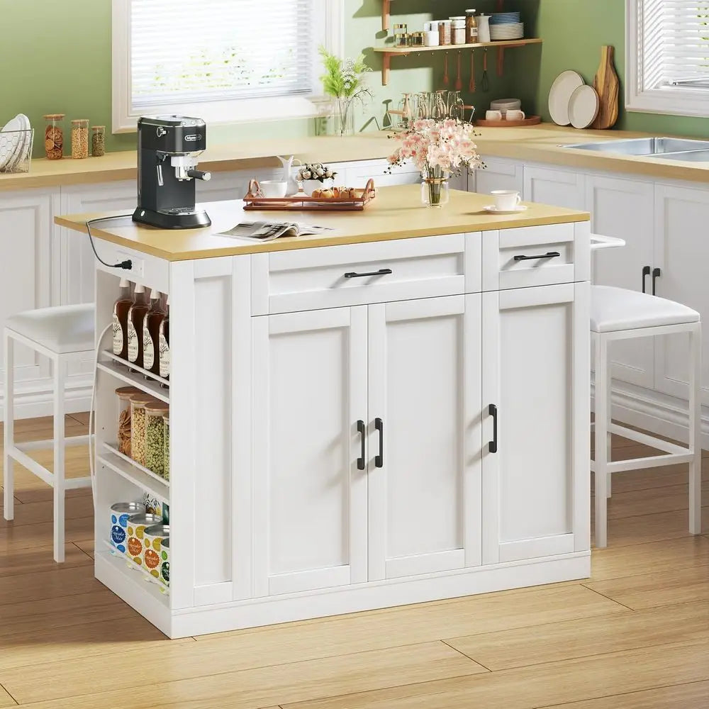 Rolling Kitchen Island With Storage Cabinets And Drop Leaf Seating
