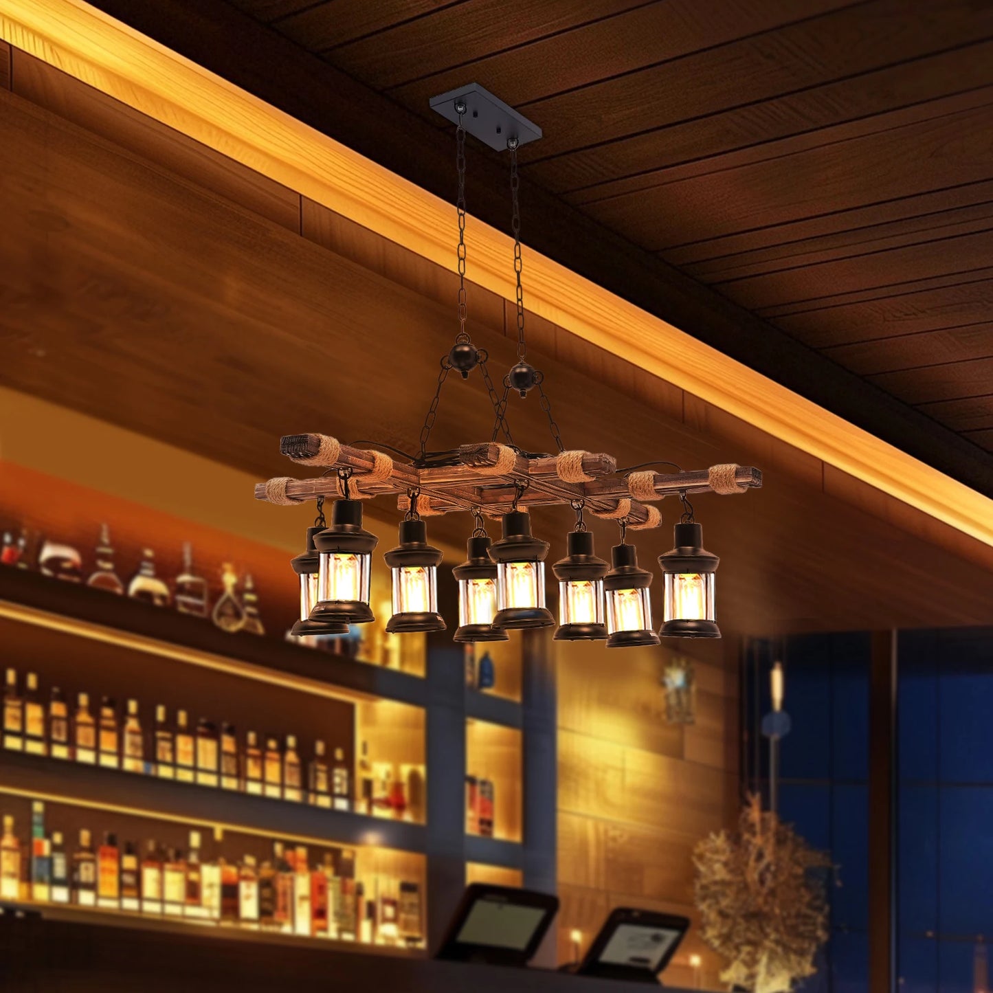 Vintage Wood Ceiling Chandelier Antique Industrial Pendant Lamp E27