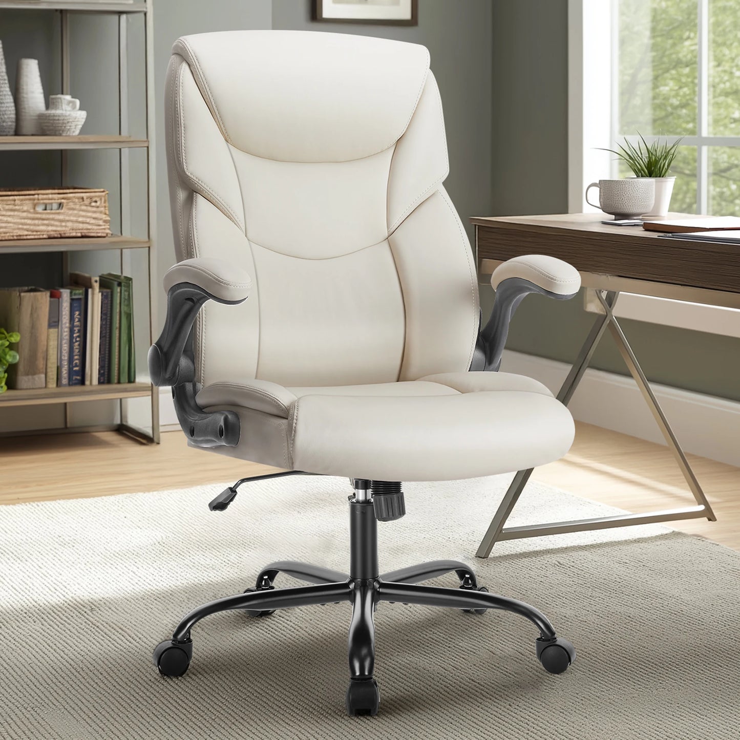 JHK Ergonomic Office Chair With FlipUp Arms And PU Leather