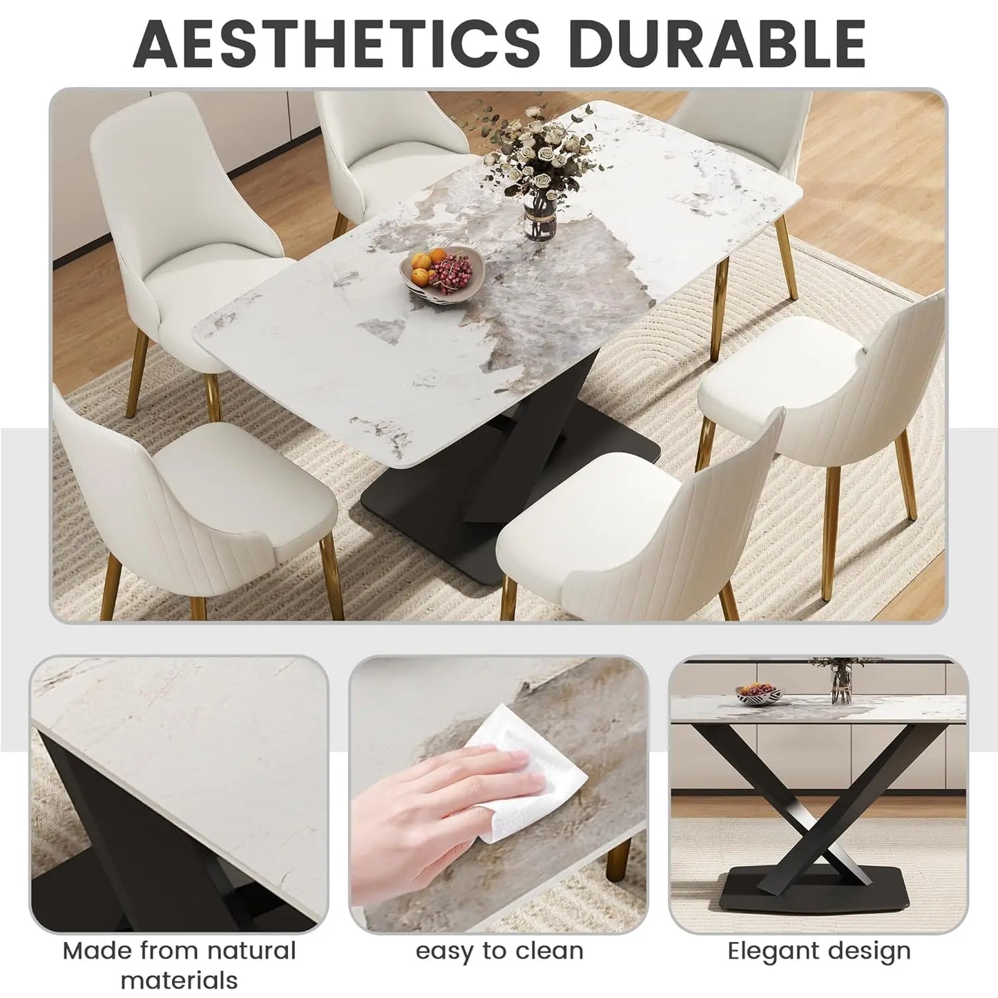 Sintered Stone Dining Table With Marble Top Carbon Steel Base