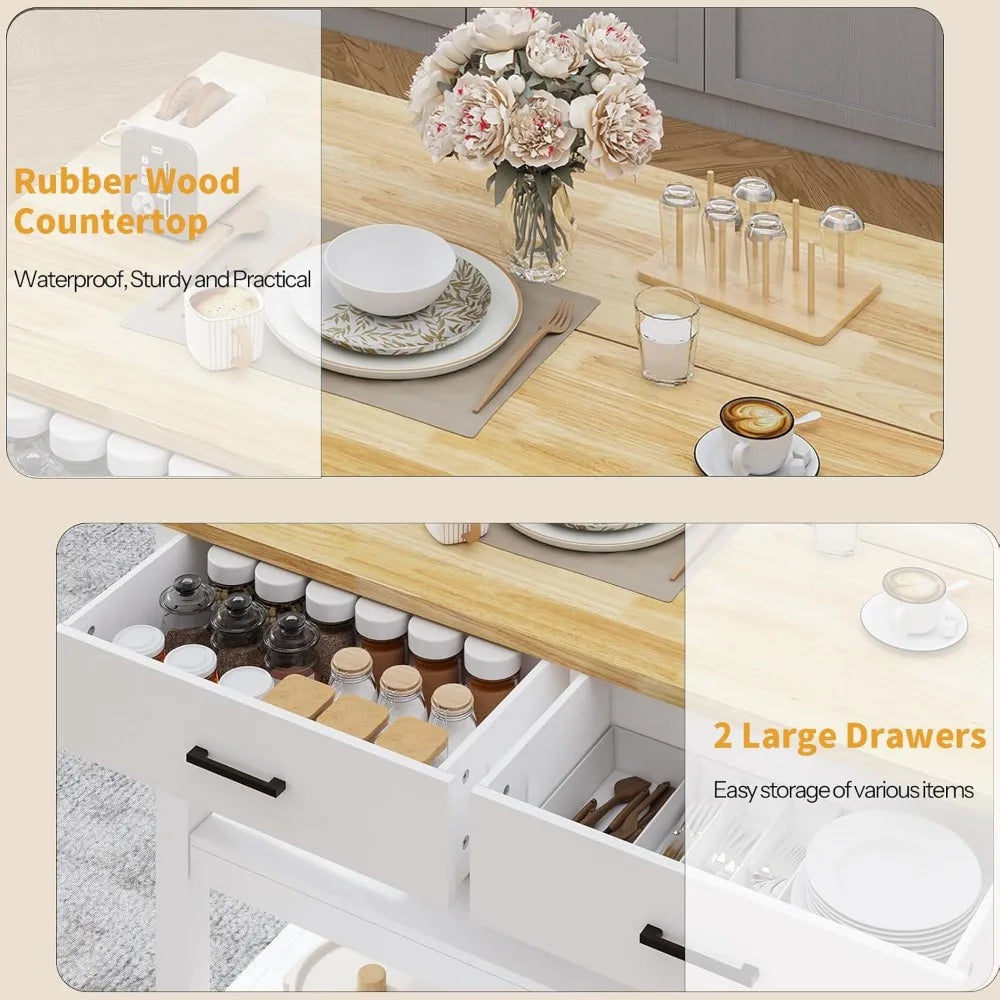 DAFIFY Rubberwood Kitchen Island With Power Outlets