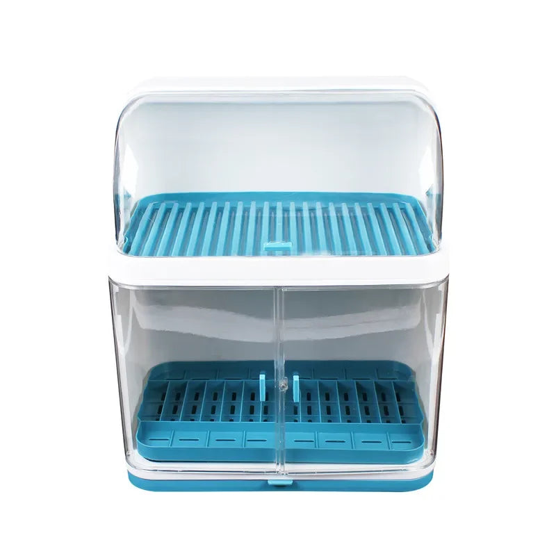 Double Layer Kitchen Cutlery Rack With Lid Cover