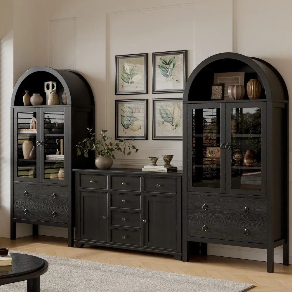Arched Wooden Pantry Cabinet With Doors And Adjustable Shelf