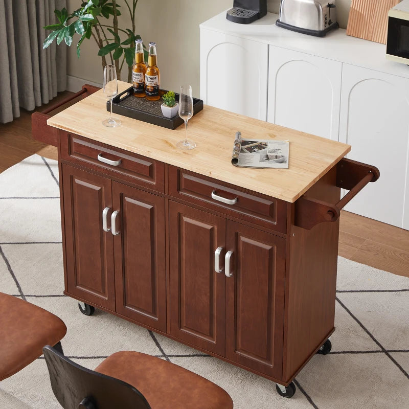 Portable Kitchen Island Cart On Wheels With Two Drawers