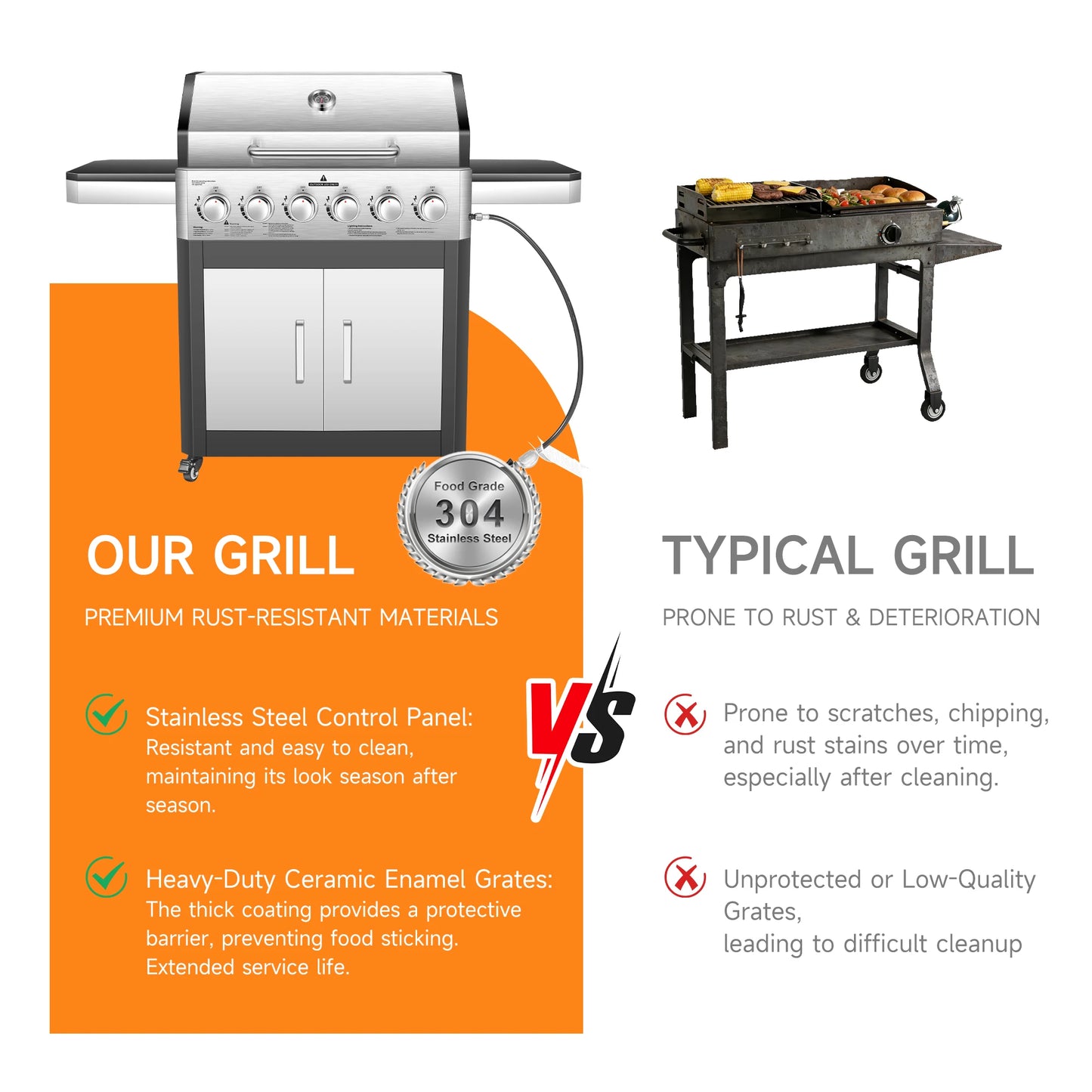 6 Burner Propane Gas Grill 60000 BTU Cabinet Outdoor BBQ Stainless Steel