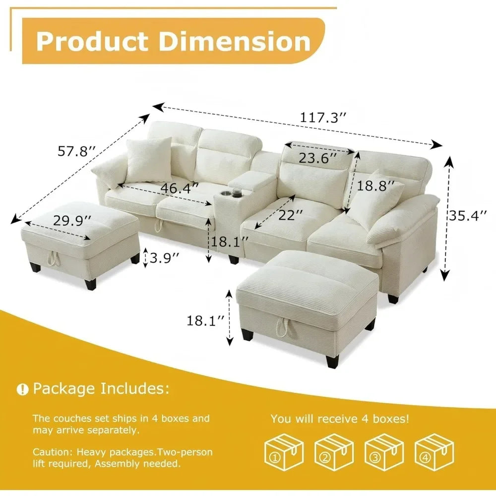 Guangbai U Shaped Cloud Couch Sectional Corduroy Sofa Modern
