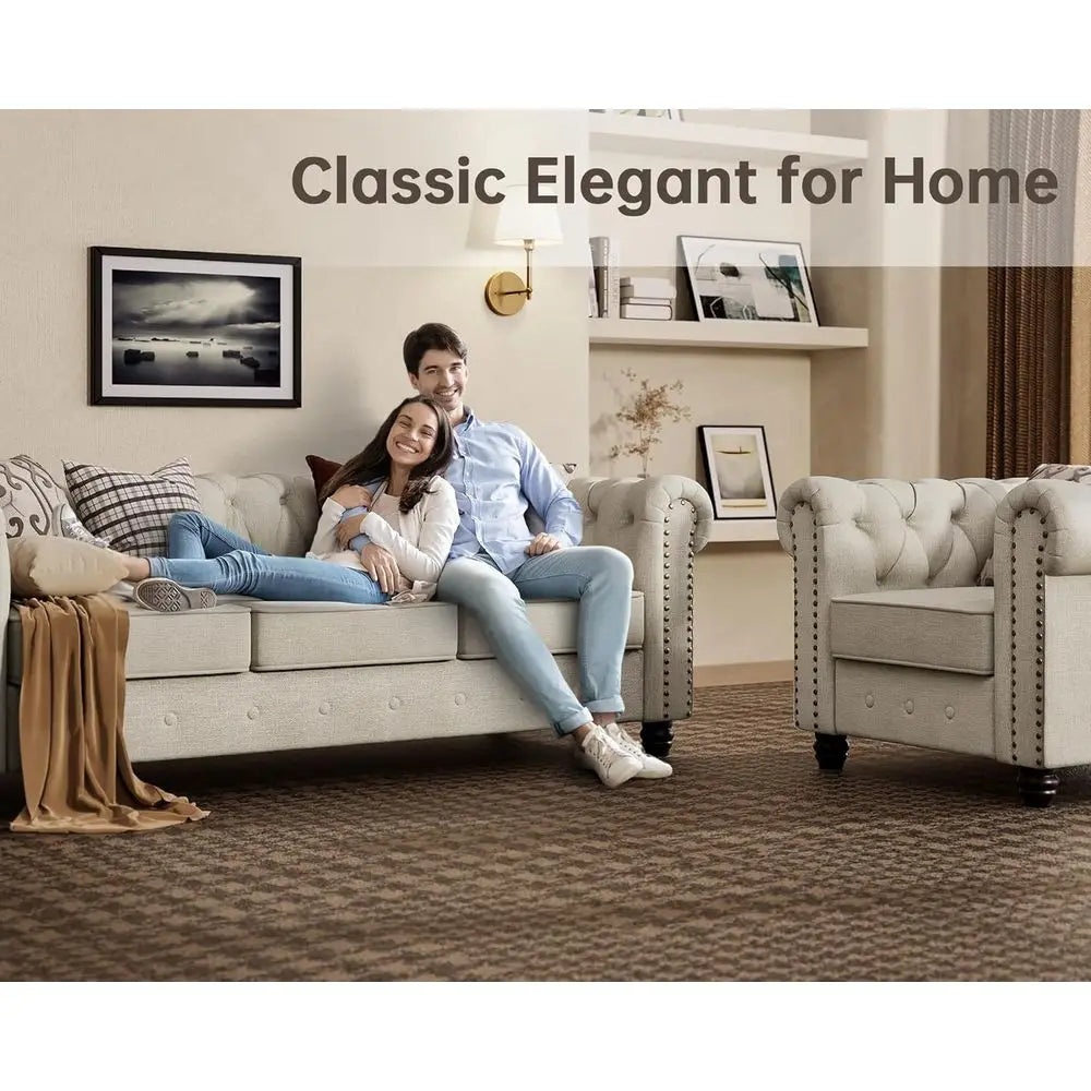 Pet Friendly Sofa With Solid Wood Legs And Linen Cushions