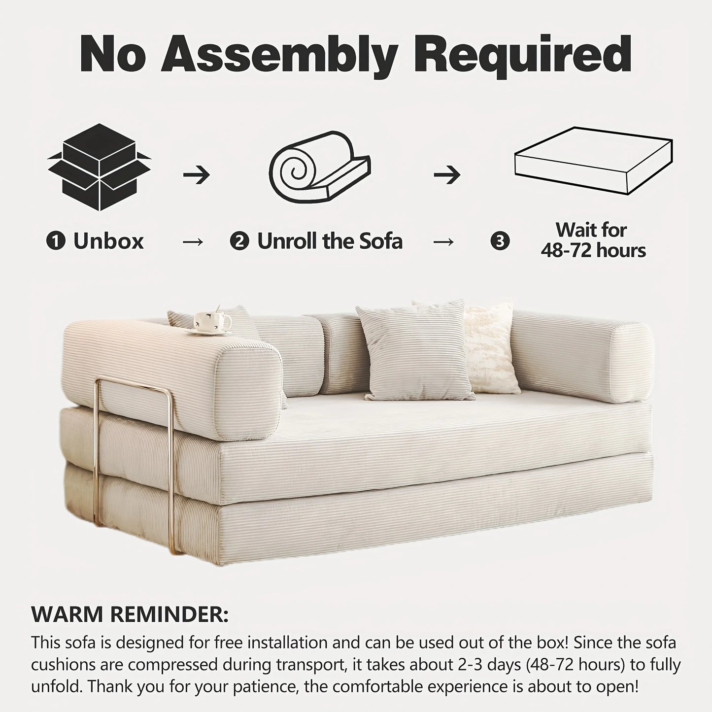 Velvet Folding Sofa Bed With Memory Foam For Small Spaces