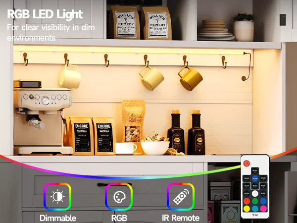ONBRILL Pantry Cabinet With LED Light And Outlet Storage