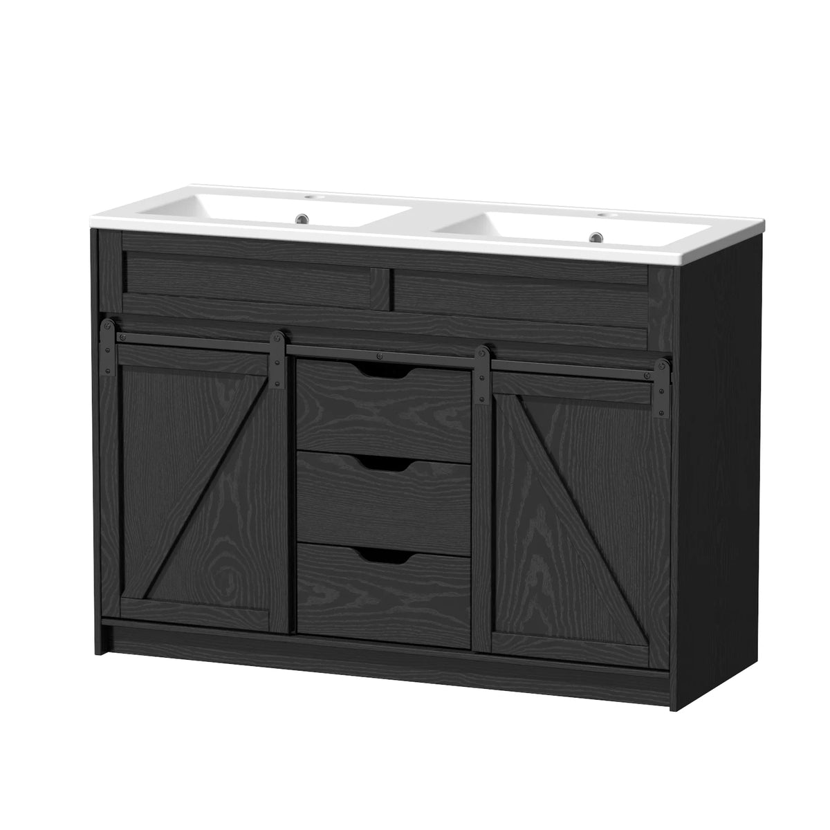 EVOKEDEN Farmhouse Bathroom Vanity With Sink Barn Doors Drawers