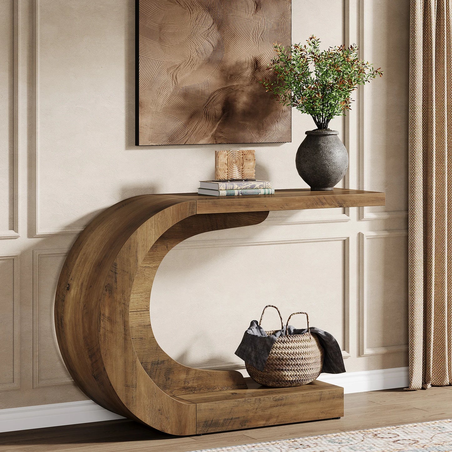 Tribesigns Mid Century C Shaped Console Table For Entryway And Living Room