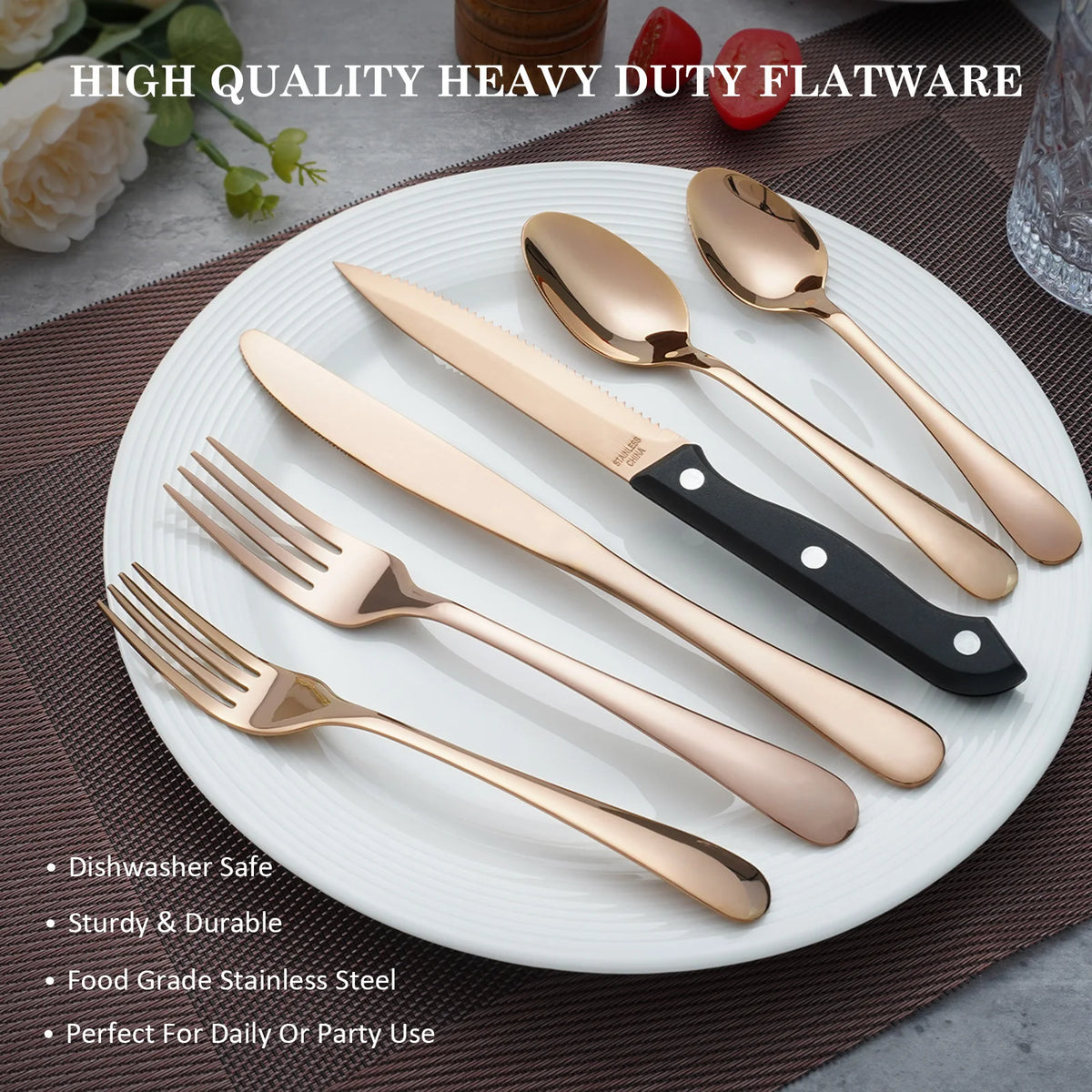 HANSMART Stainless Steel Flatware Set With Steak Knives
