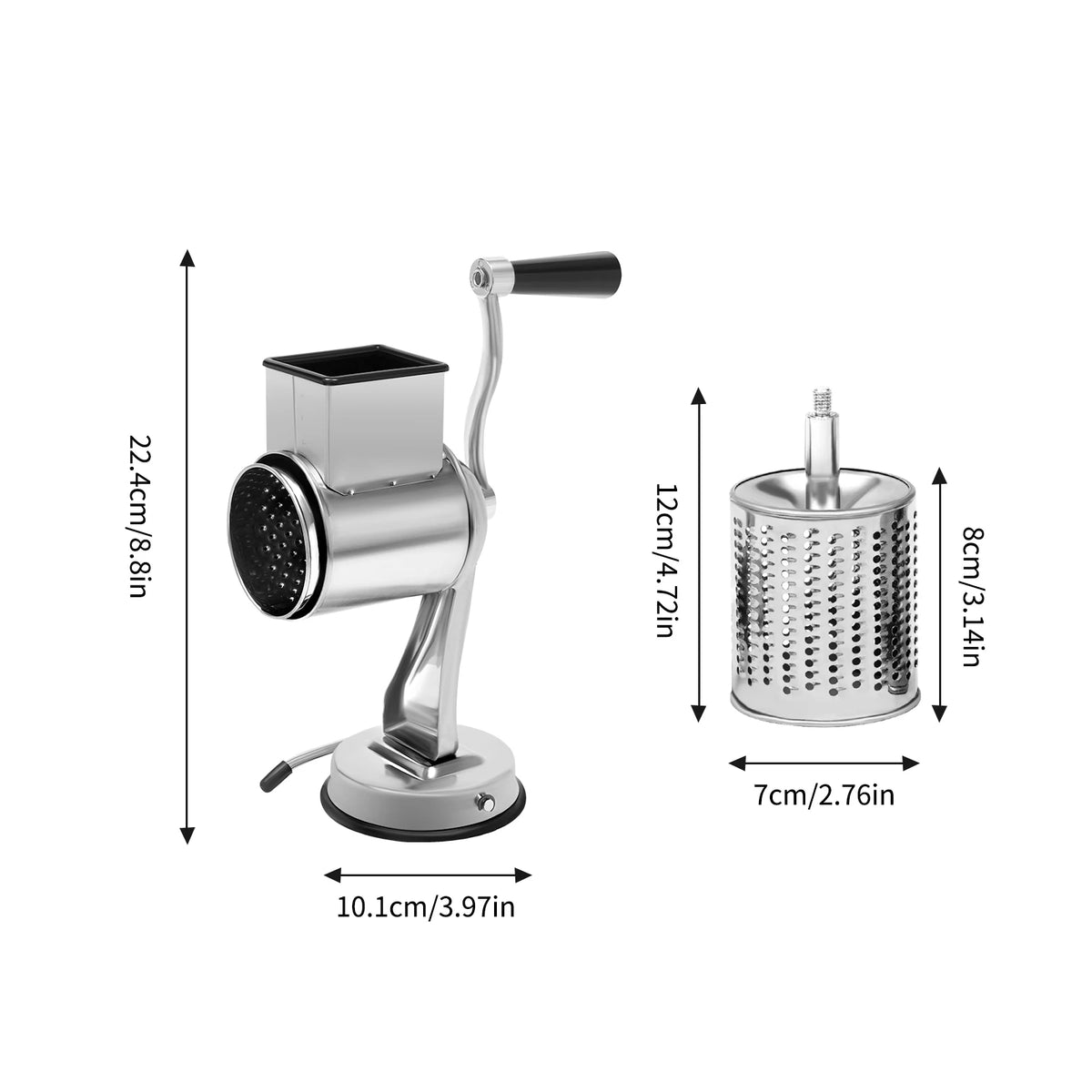 Manual Rotary Grater With Five Stainless Steel Blades Vegetable Slicer