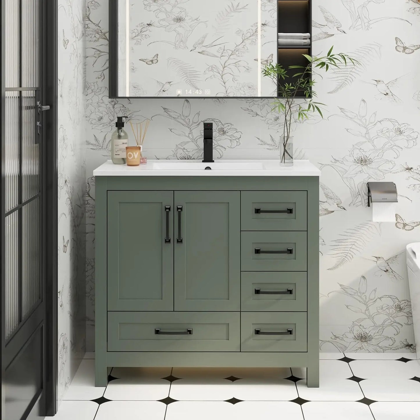 Vanity With Sink Combo Wood Storage Cabinet And Undermount Faucet