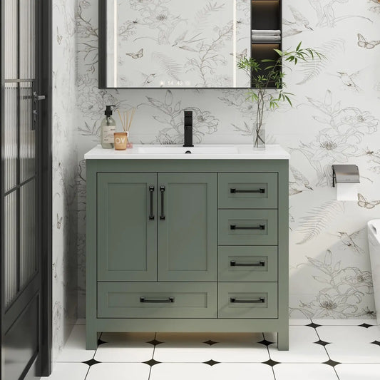 Vanity With Sink Combo Wood Storage Cabinet And Undermount Faucet