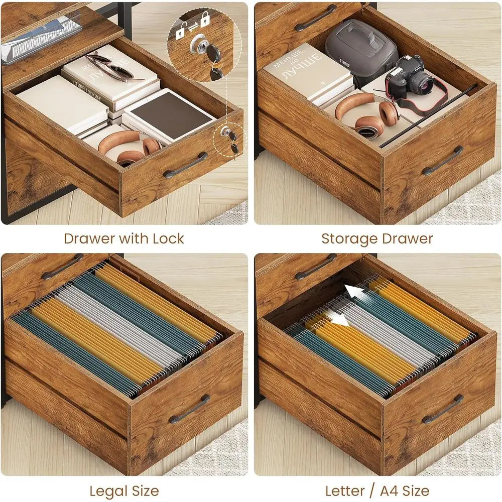 Office Desk With Lockable Drawers LED Lighting Power Outlet