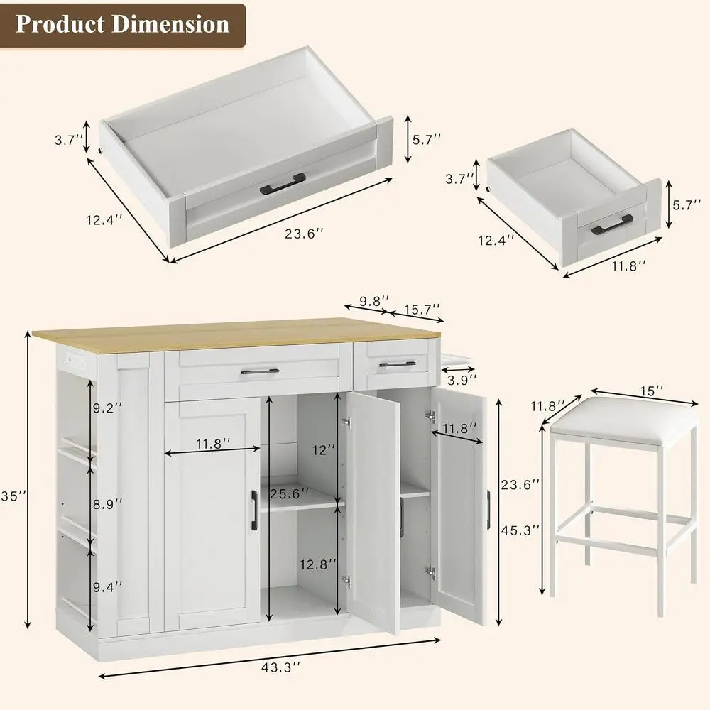 Rolling Kitchen Island With Storage Cabinets And Drop Leaf Seating