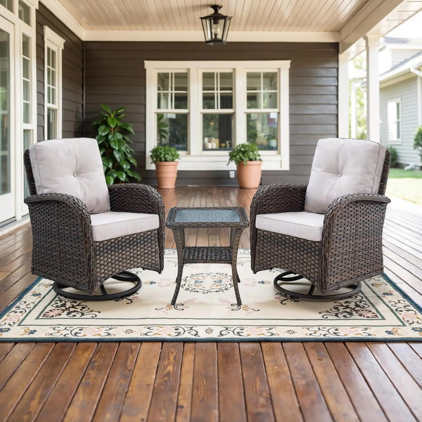 Patio Swivel Rocker Chairs Set Of 2 With Side Table