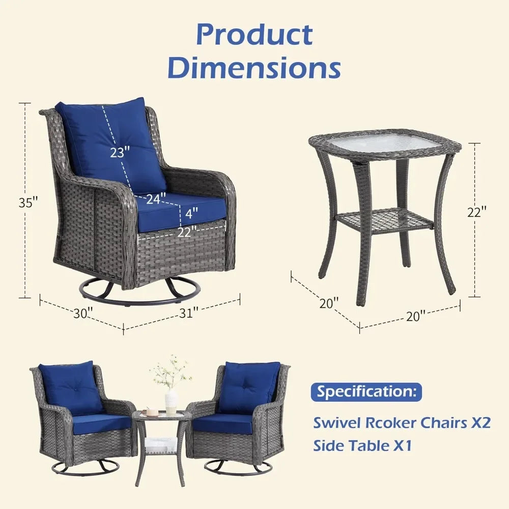 Wicker Outdoor Furniture Swivel Rocking Chairs Rattan Side Table Garden