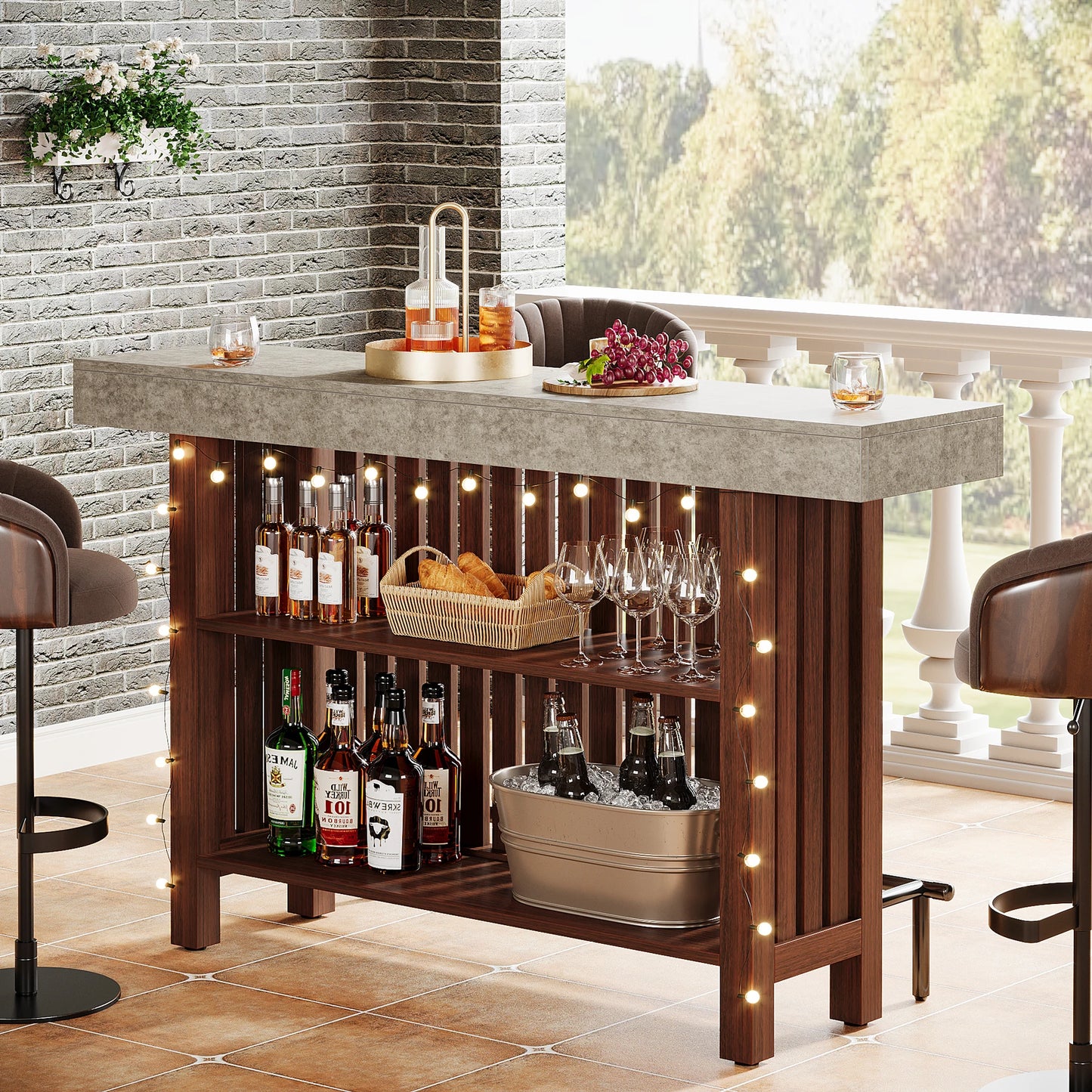 Tribesigns Home Bar Unit Two Tier Pub Table With Footrest