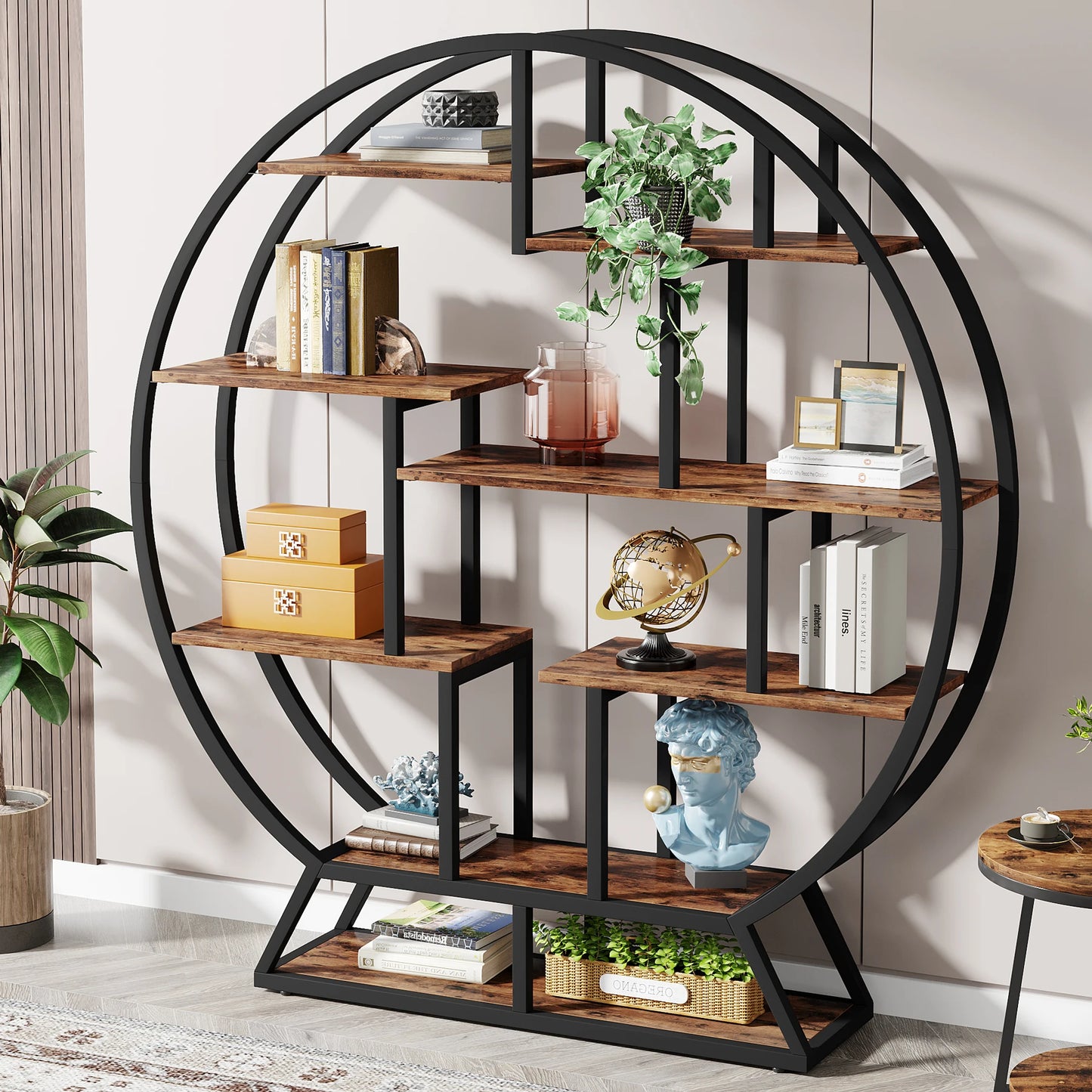 Tribesigns Round Bookshelf Etagere Five Tier Industrial Wood Bookcase