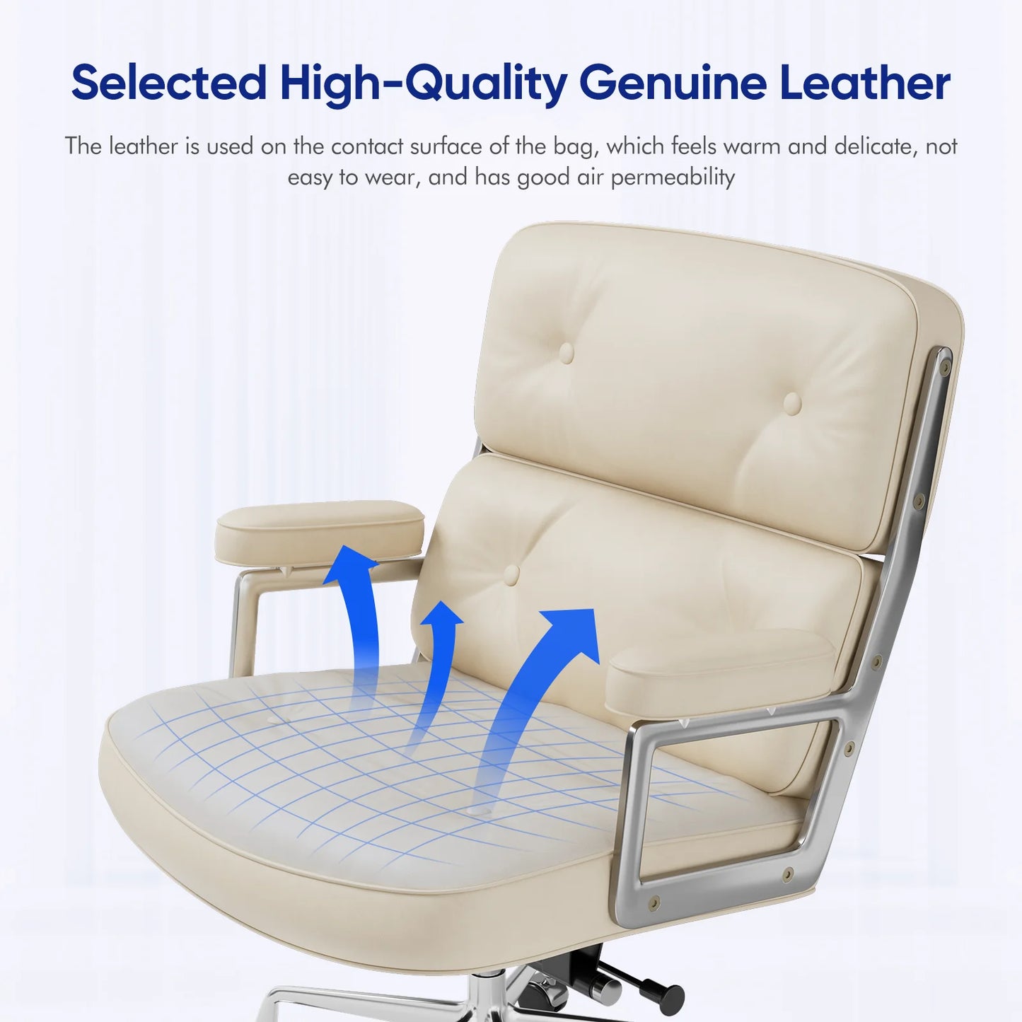 Furgle Genuine Leather Office Chair With Aluminum Arms And Wheels