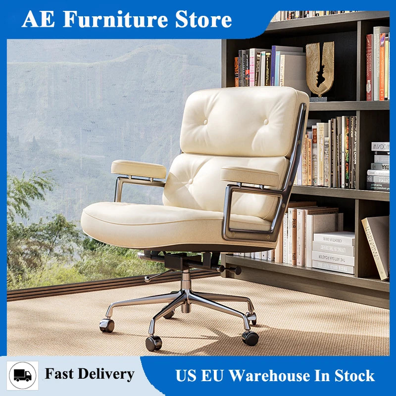 Furgle Genuine Leather Office Chair With Aluminum Arms And Wheels