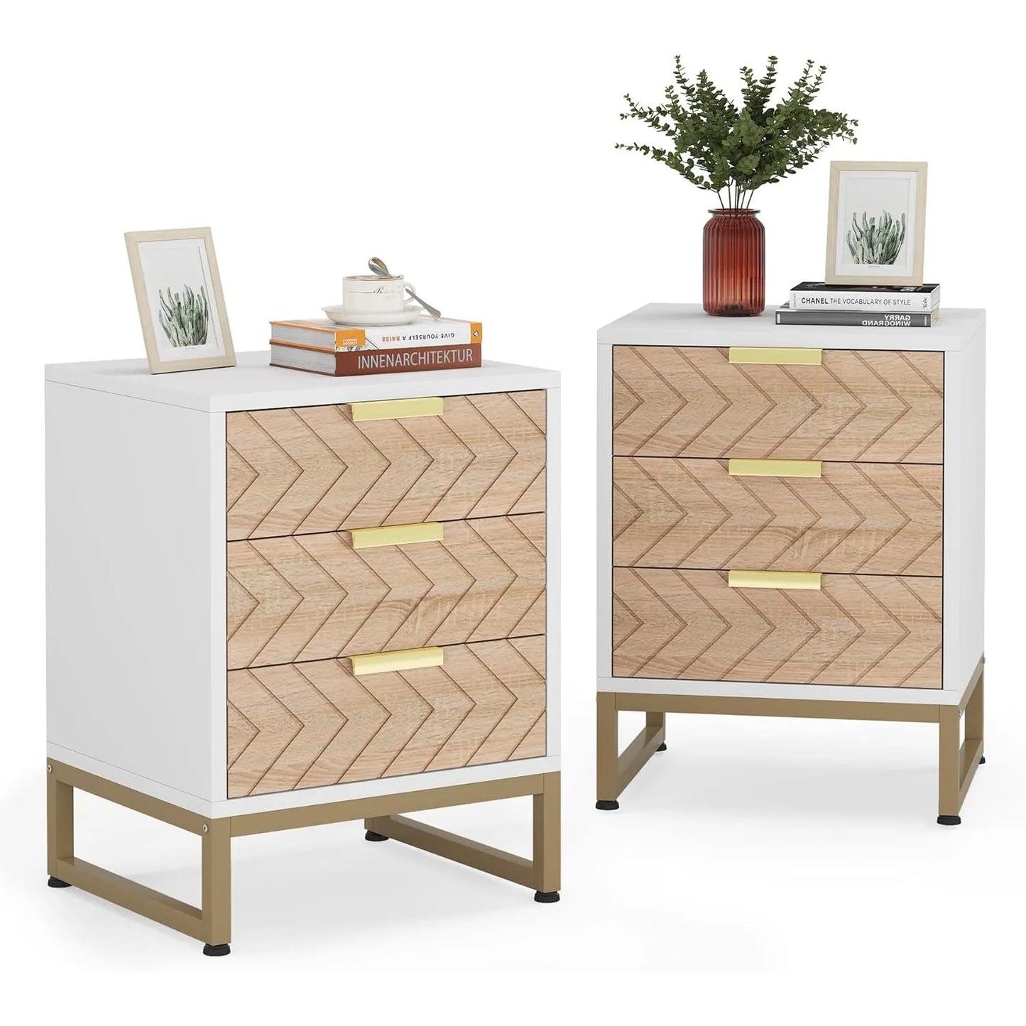 Little Tree Three Drawer Nightstand Modern Chevron Bedside Table