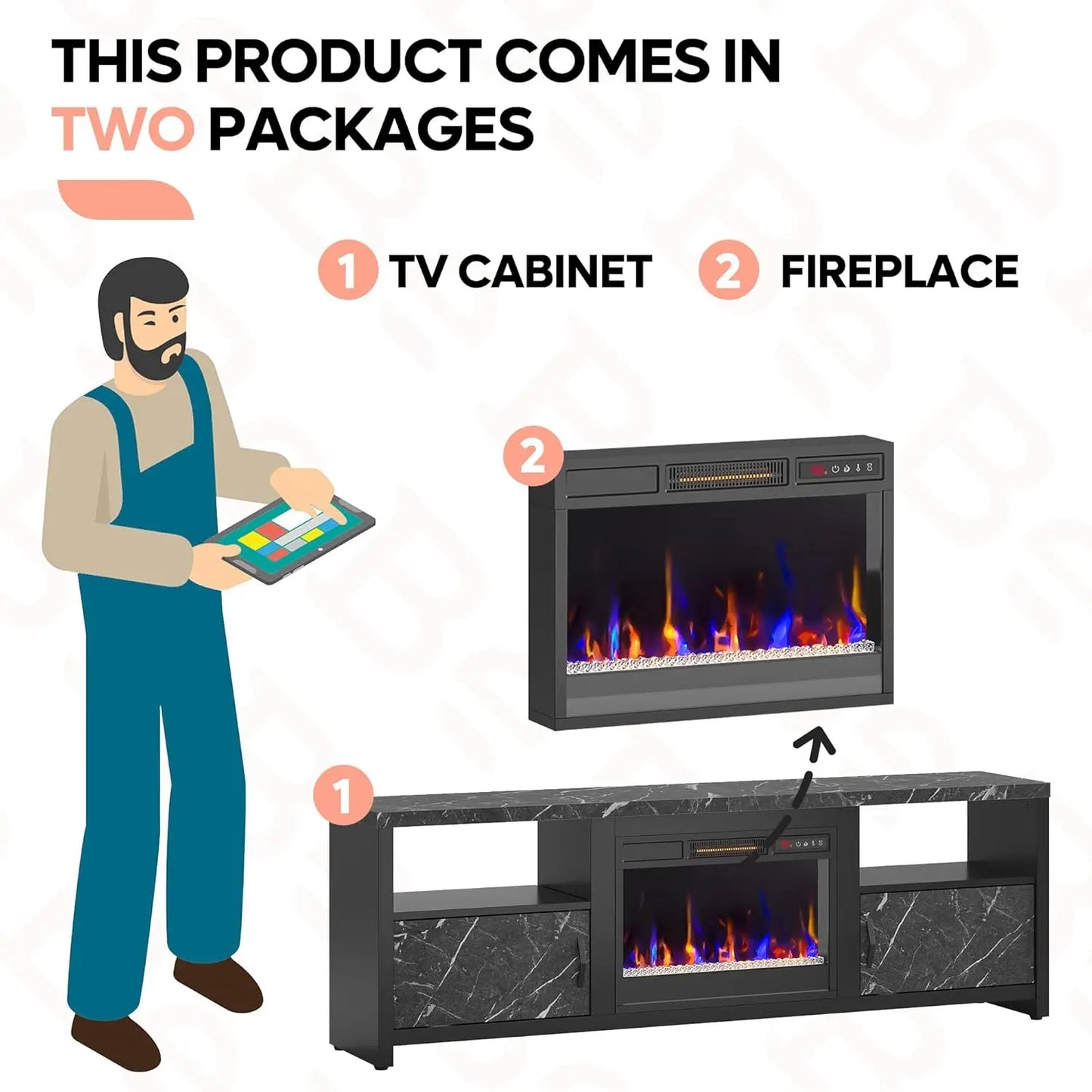 Electric Fireplace TV Stand With LED Lights And Storage Cabinets