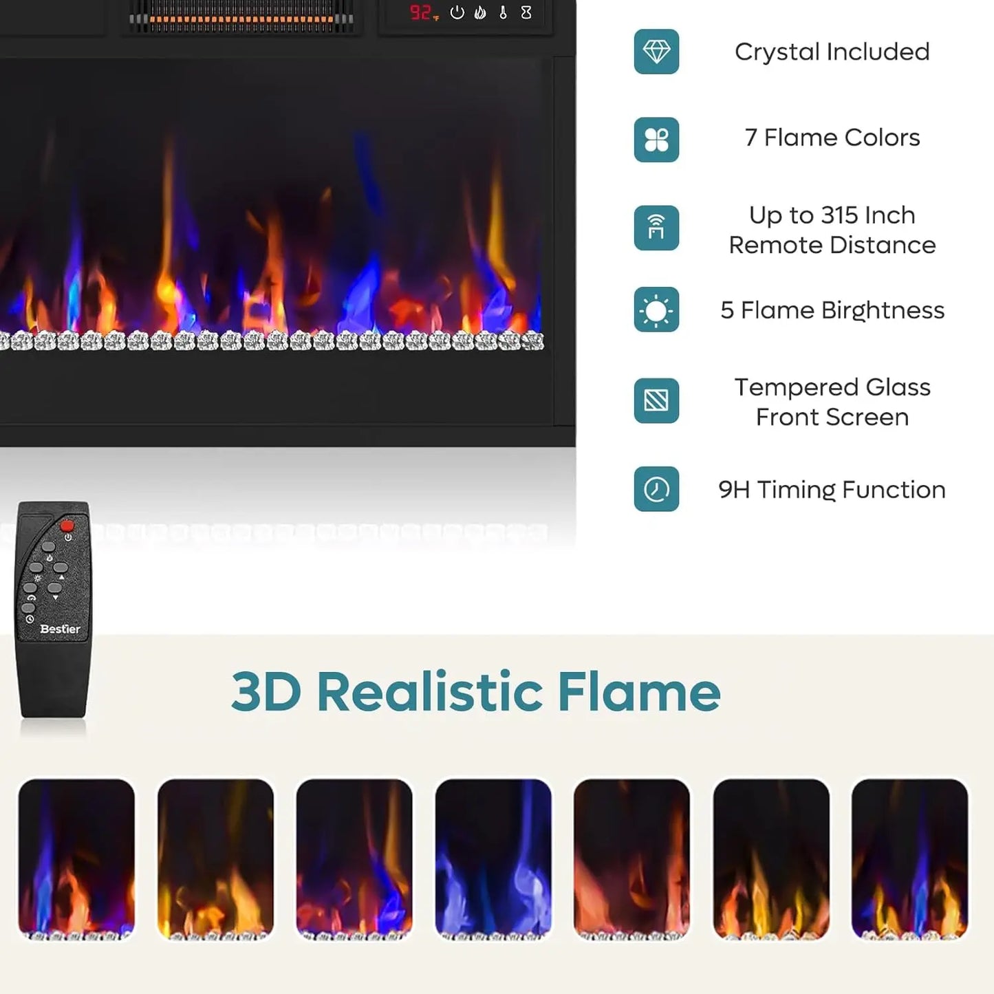 Electric Fireplace TV Stand With LED Lights And Storage Cabinets