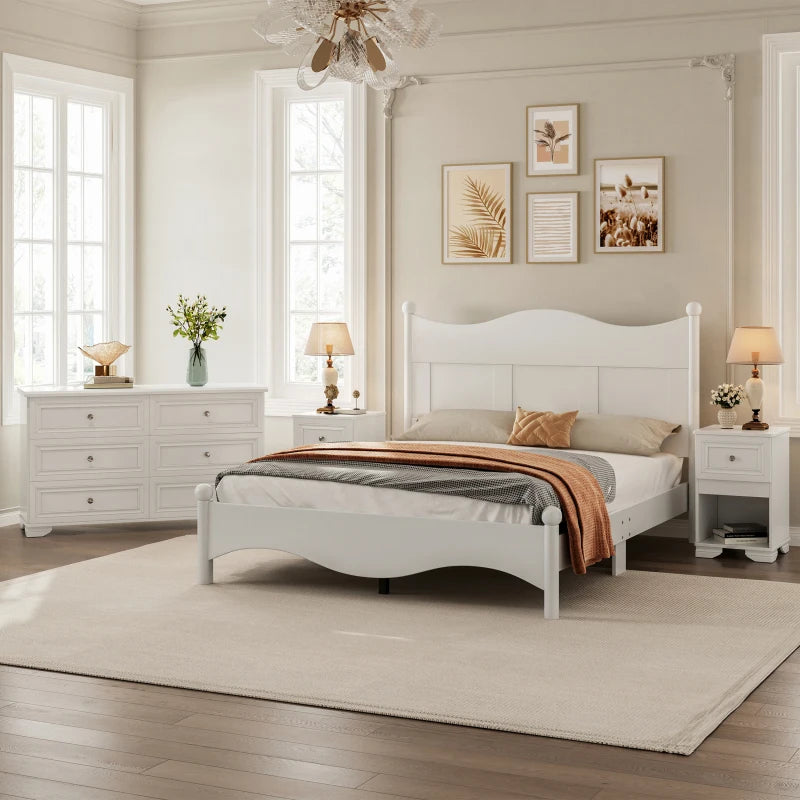 Retro Style 4-Piece Bedroom Set Platform Bed Storage Nightstand Dresser