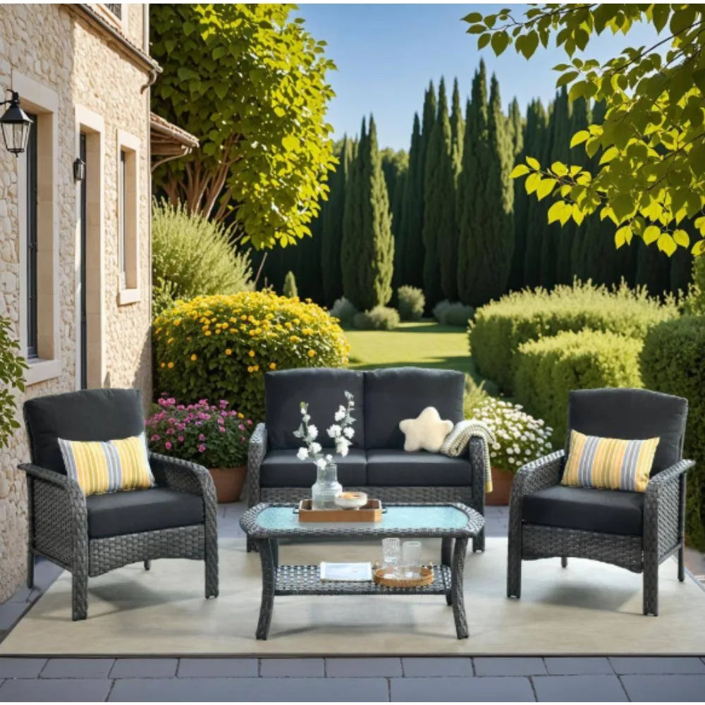 Patio Furniture Set With Cushions Chairs Sofa Tea Table