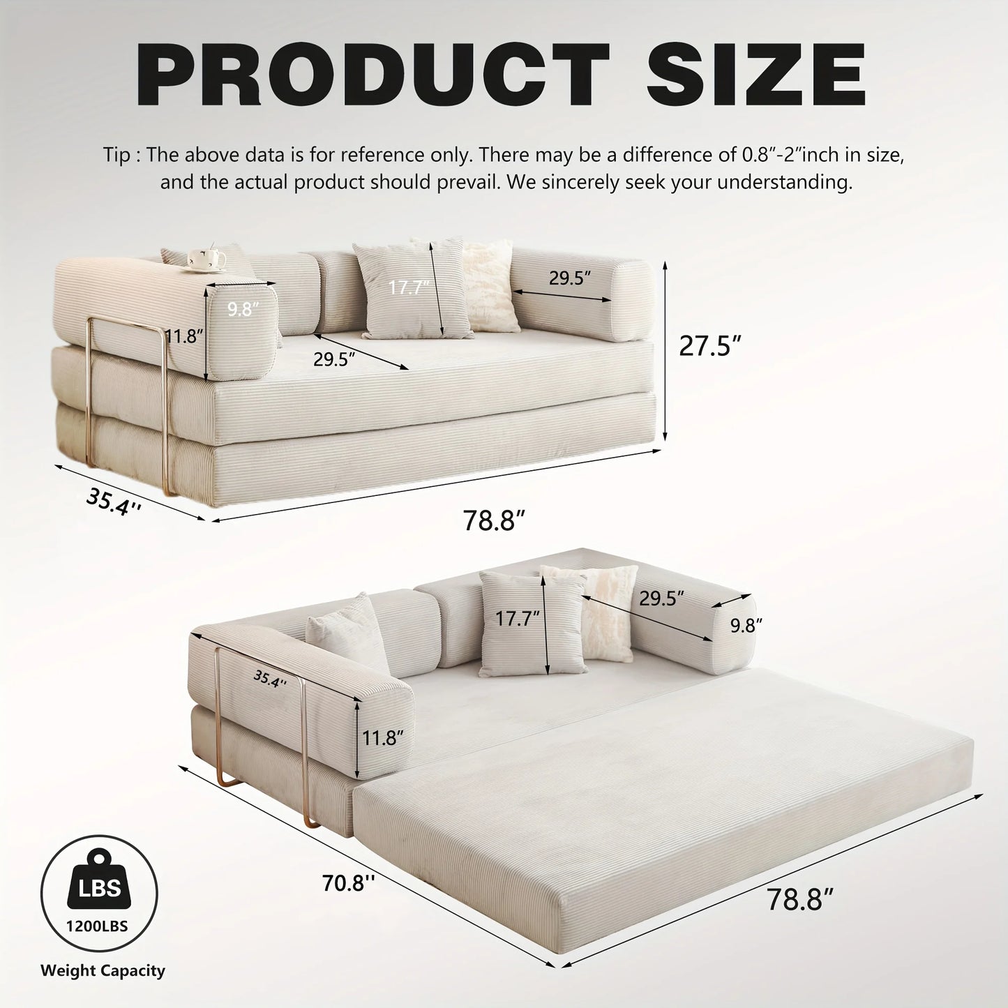Velvet Folding Sofa Bed With Memory Foam For Small Spaces