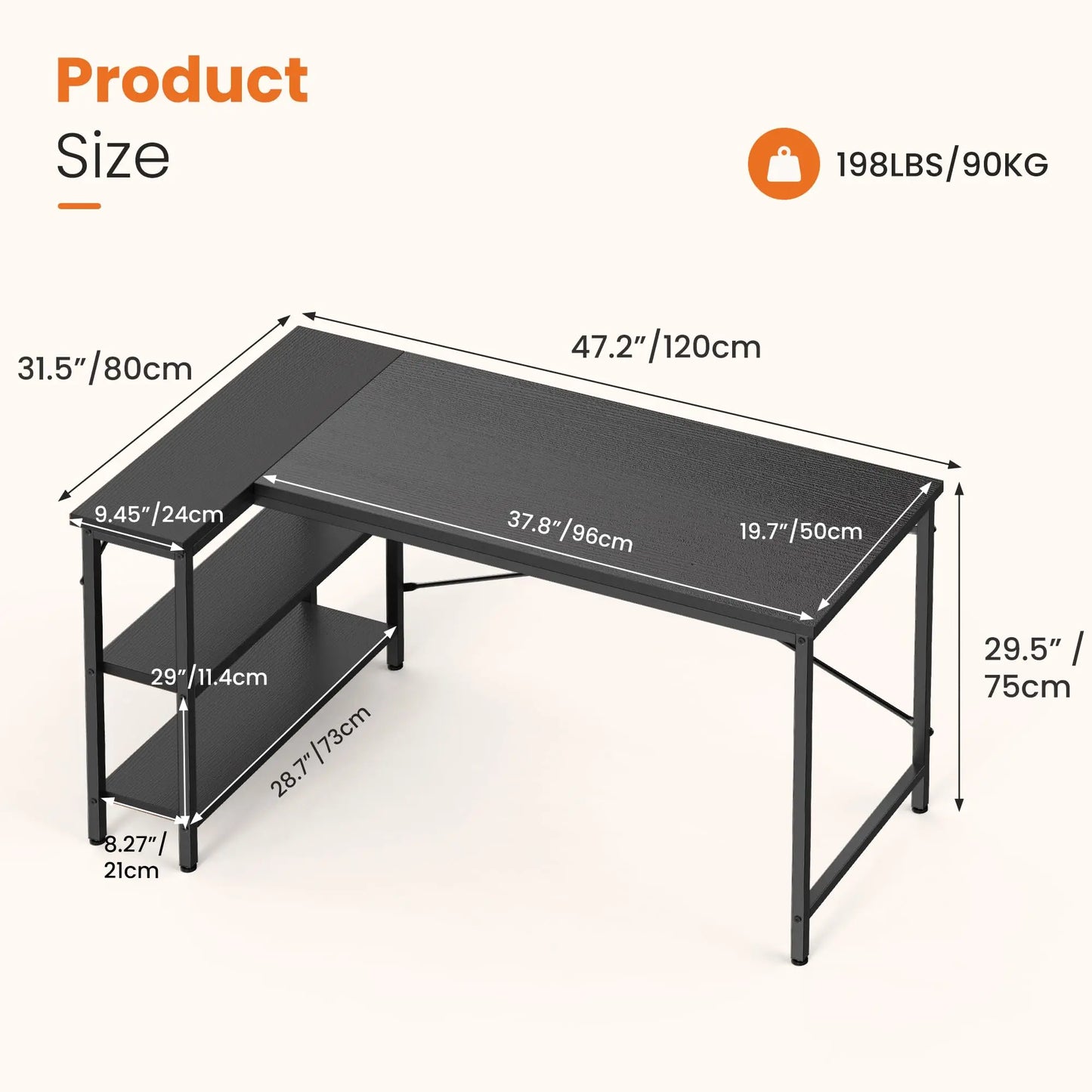 JHK L Shaped Desk for Computer with Reversible Storage Shelves