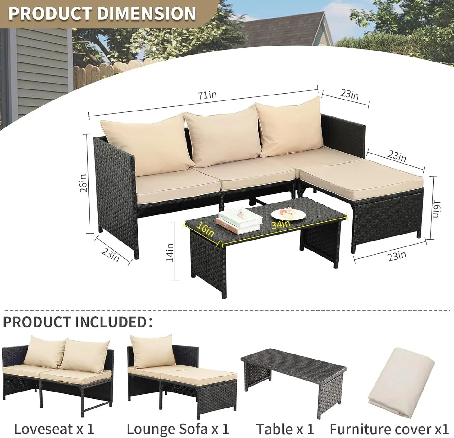 Outdoor PE Rattan Furniture Set Patio Wicker Conversation Loveseat