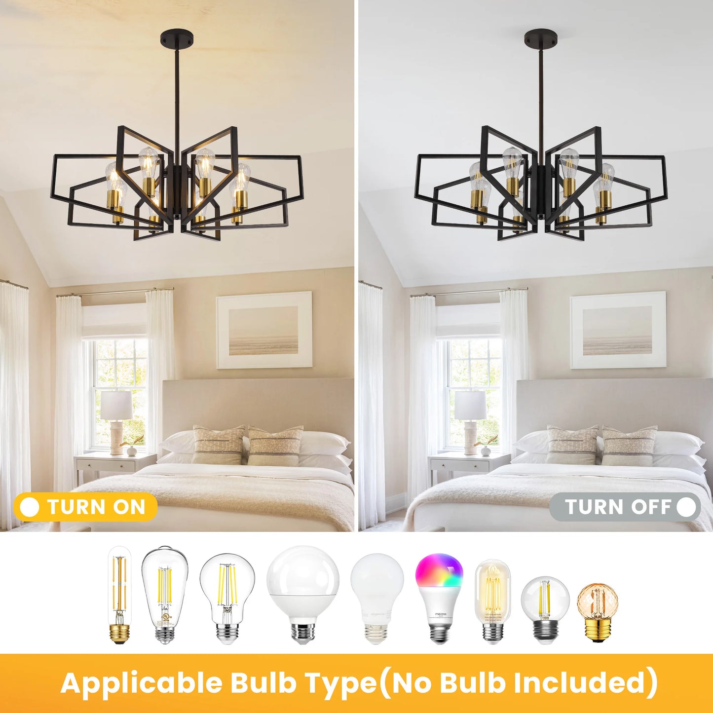 8 Light Geometric Chandelier With Adjustable Height Metal Pendant