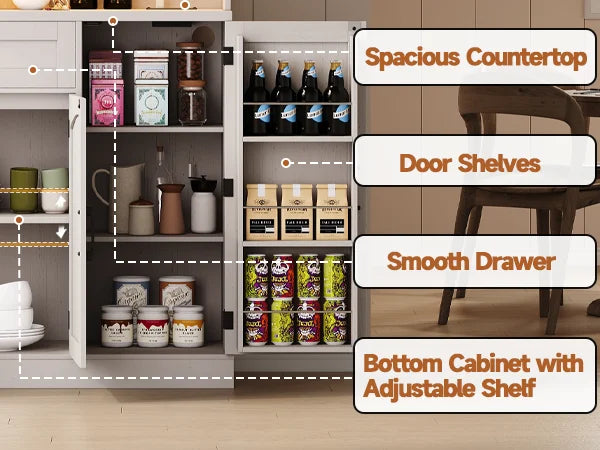 ONBRILL Pantry Cabinet With LED Light And Outlet Storage