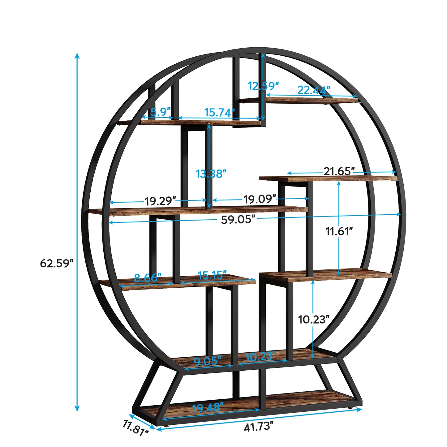 Tribesigns Round Bookshelf Etagere Five Tier Industrial Wood Bookcase
