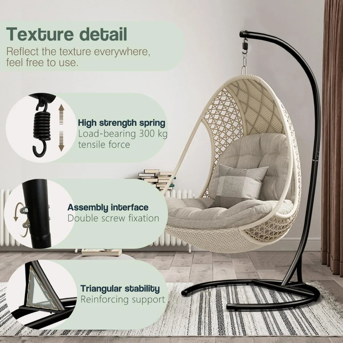 Heavy Duty Hammock Chair Stand With C-Frame And 360 Degree Rotation Supports Up To 300 Lbs For Indoor Outdoor Use
