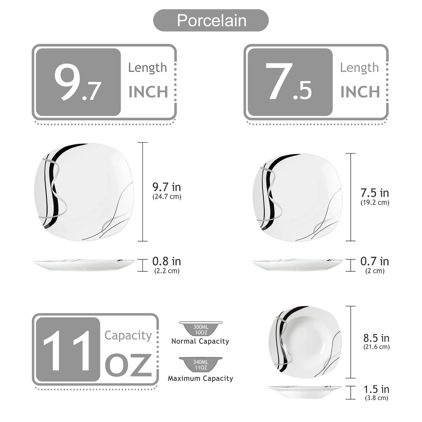 Malacasa Fiona Porcelain Dinnerware Set With Dessert And Soup Plates