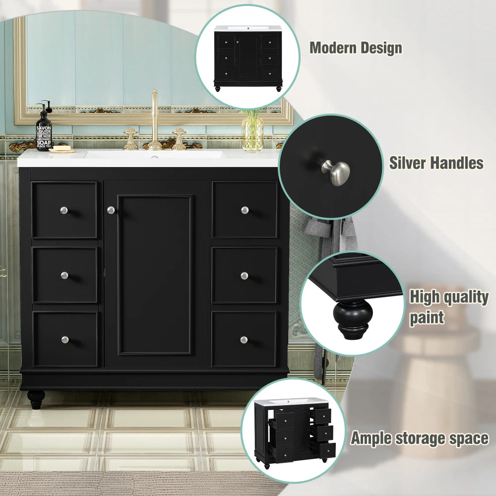 LWOH Contemporary Resin Bathroom Vanity Cabinet With 4 Drawers And Door