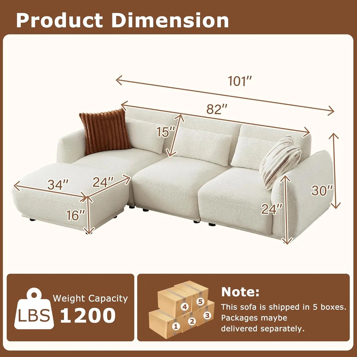 L Shaped Modular Sectional Couch With Removable Ottoman