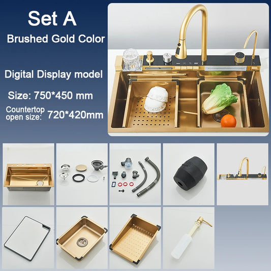 Rozin 304 Stainless Steel Kitchen Sink With Digital Display Faucet