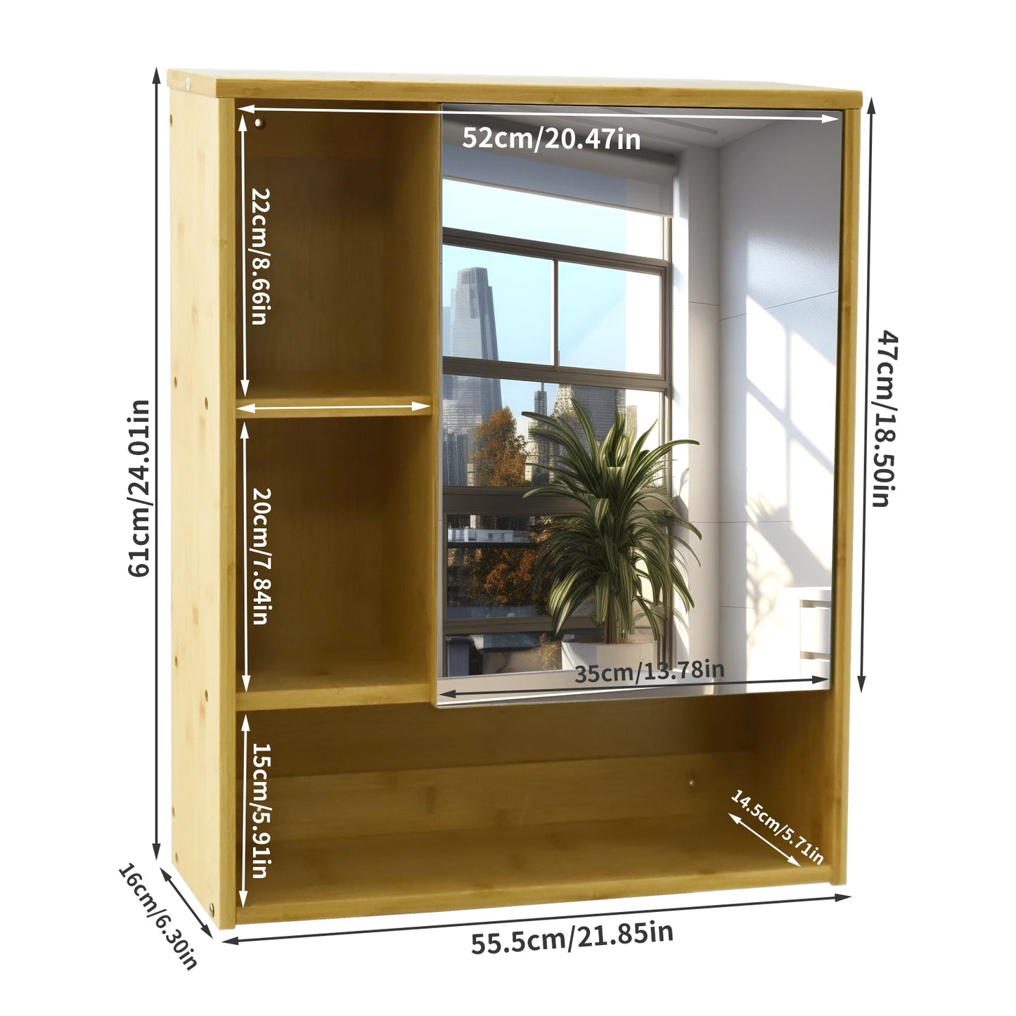 Wisfor Wall Medicine Cabinet Bamboo Bathroom Mirror Storage