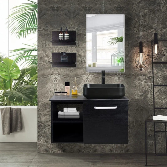 Floating Bathroom Vanity Cabinet With Sink Vessel Mirror