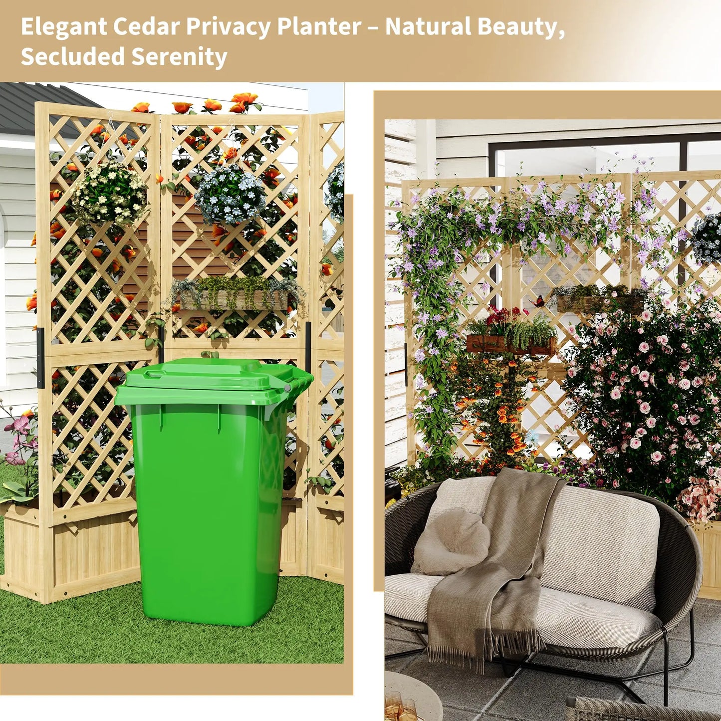 HiMISS Cedar Privacy Screen With Planter Box Outdoor Garden Fence