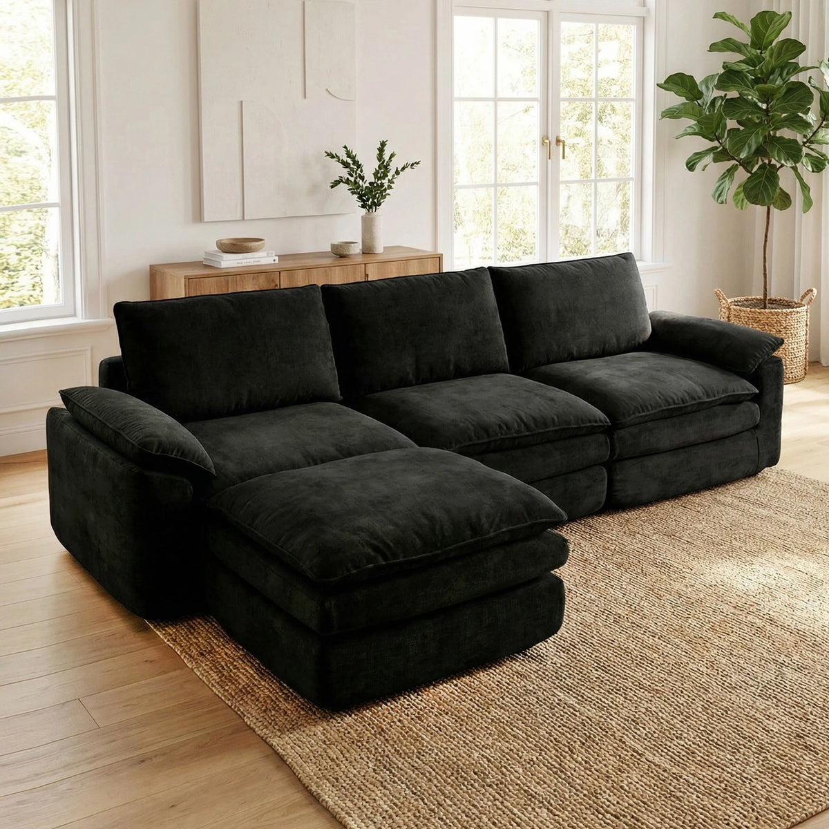 L Shaped Chenille Cloud Sofa Modular Sectional With Chaise Lounge