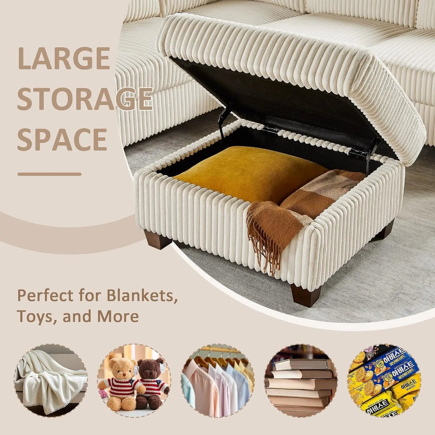 Cloud Comfort V Shaped Sectional Sofa With Storage Ottoman