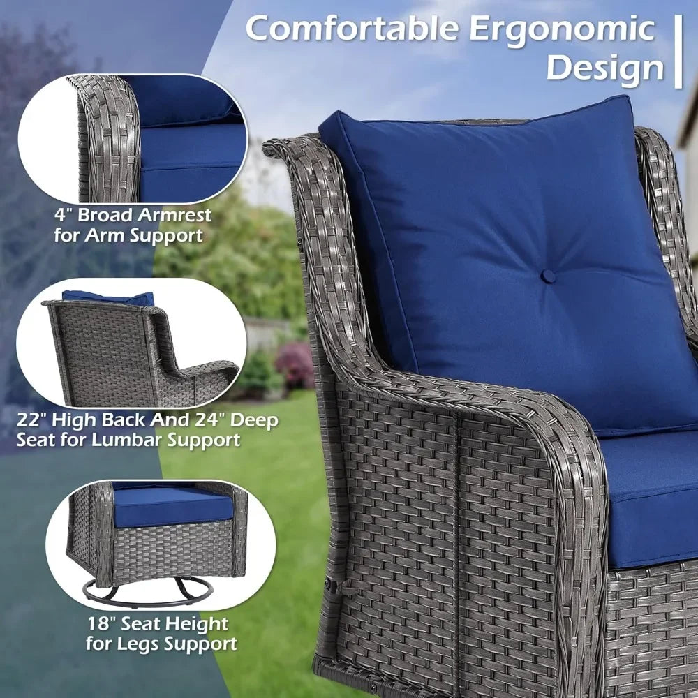 Wicker Outdoor Furniture Swivel Rocking Chairs Rattan Side Table Garden